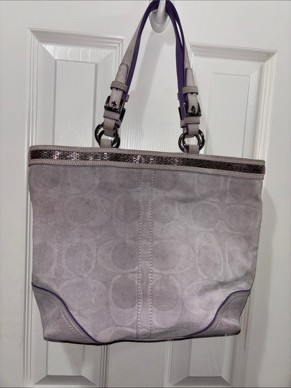 COACH Lavender Suede Tote with Purple Trim - Picture 6 of 8